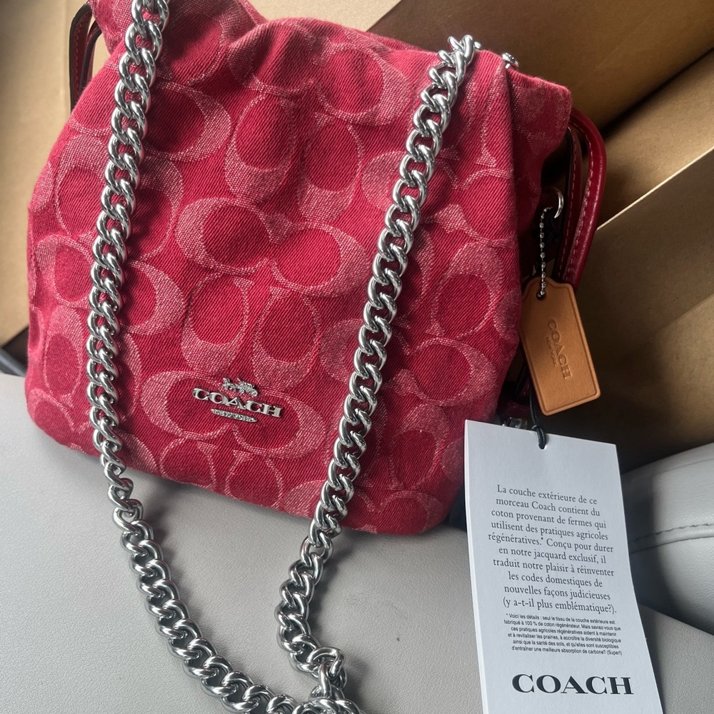 Coach Red Signature Jacquard Chain Shoulder Bag